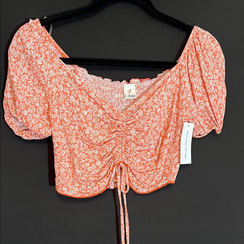 Orange Floral Women's Crop Top Medium